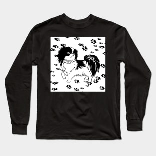 Dog Lover Black & White ShihTzu or Pekingese Dogs Cute Paw Prints Long Sleeve T-Shirt